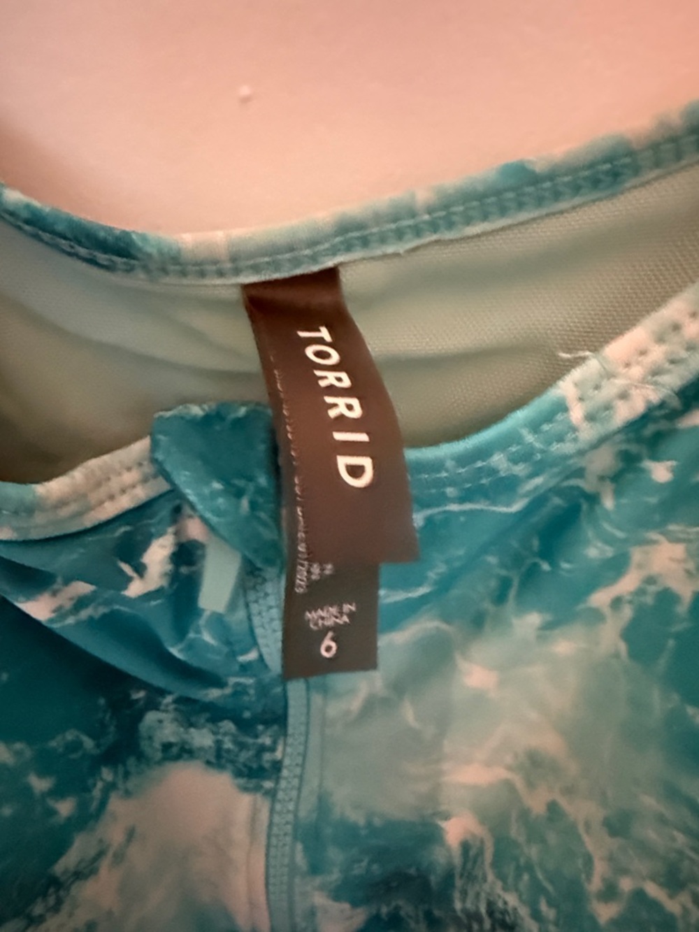 Torrid Blue Ocean-Print long swim dress one piece w/ attached shorts underneath - Picture 3 of 9